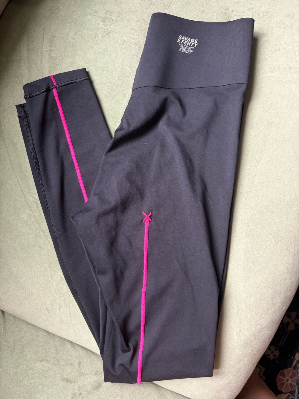 Savage X Fenty Black Leggings with Hot Pink Piping